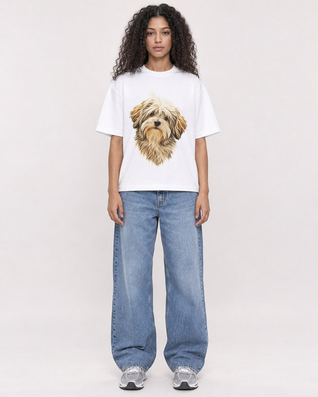 Mockup Boxy Heavyweight Tee White female full-body 10