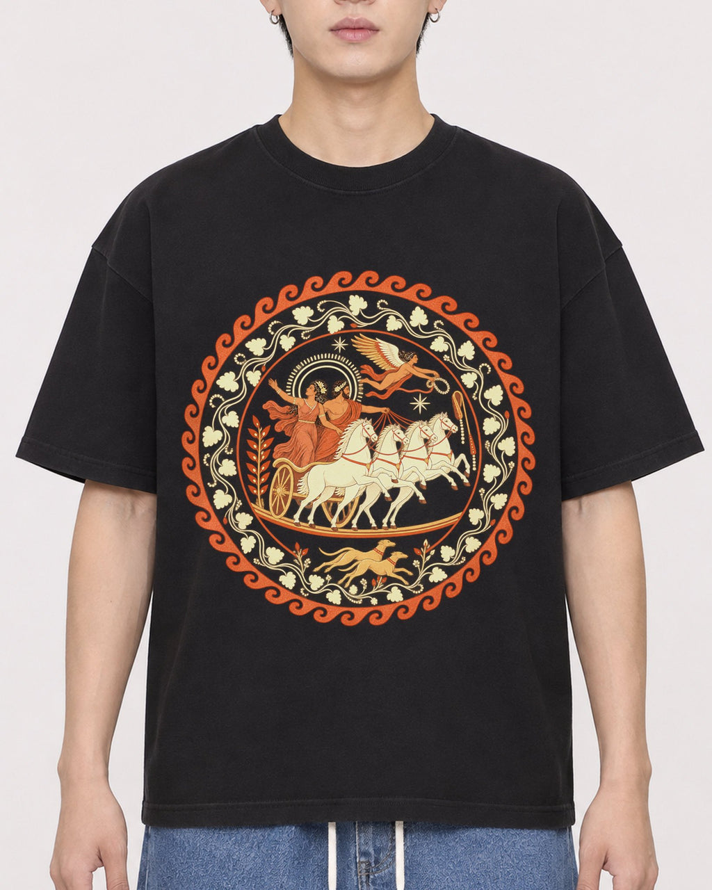 Mockup Boxy Heavyweight Tee Black male close-up 31