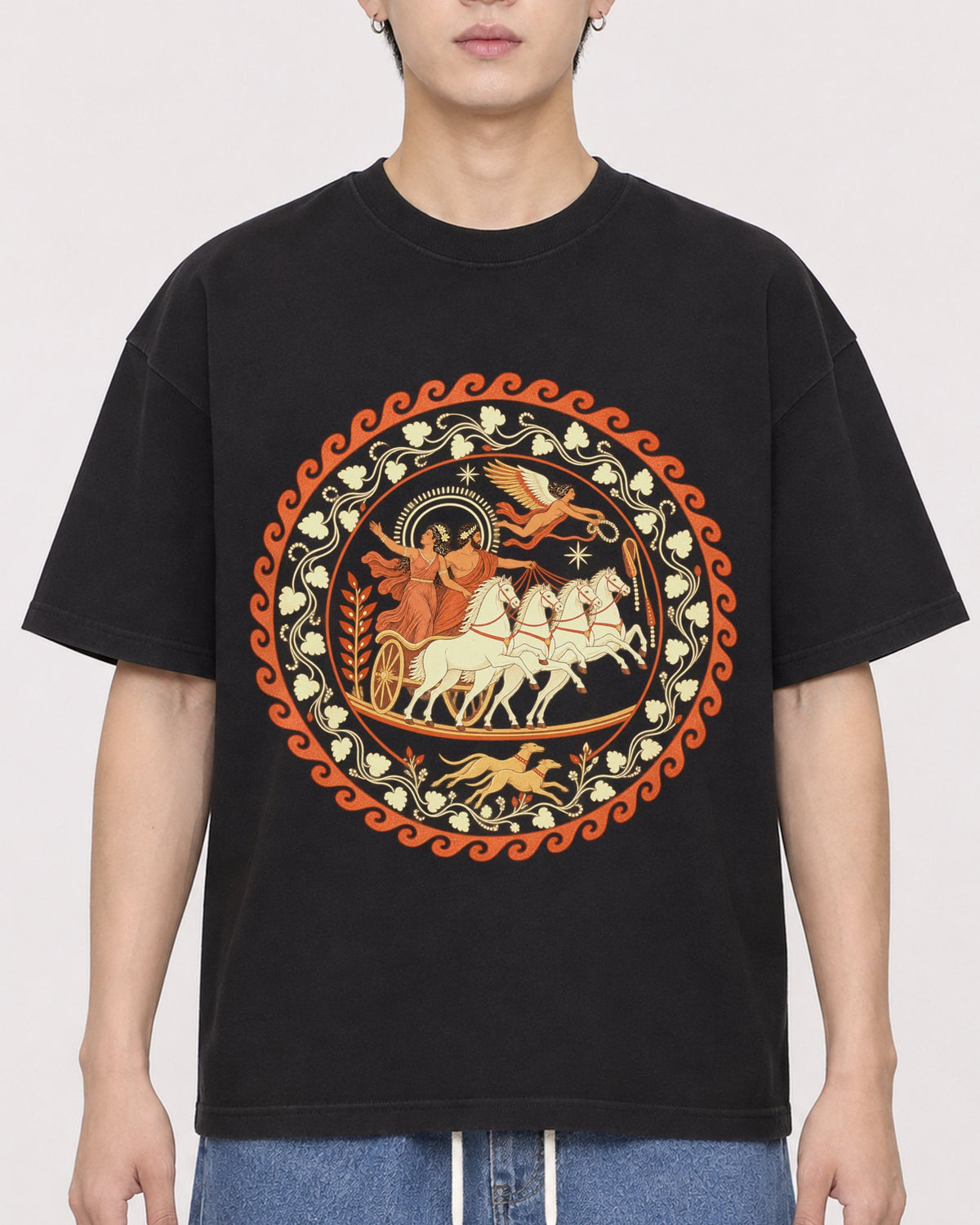 Mockup Boxy Heavyweight Tee Black male close-up 31