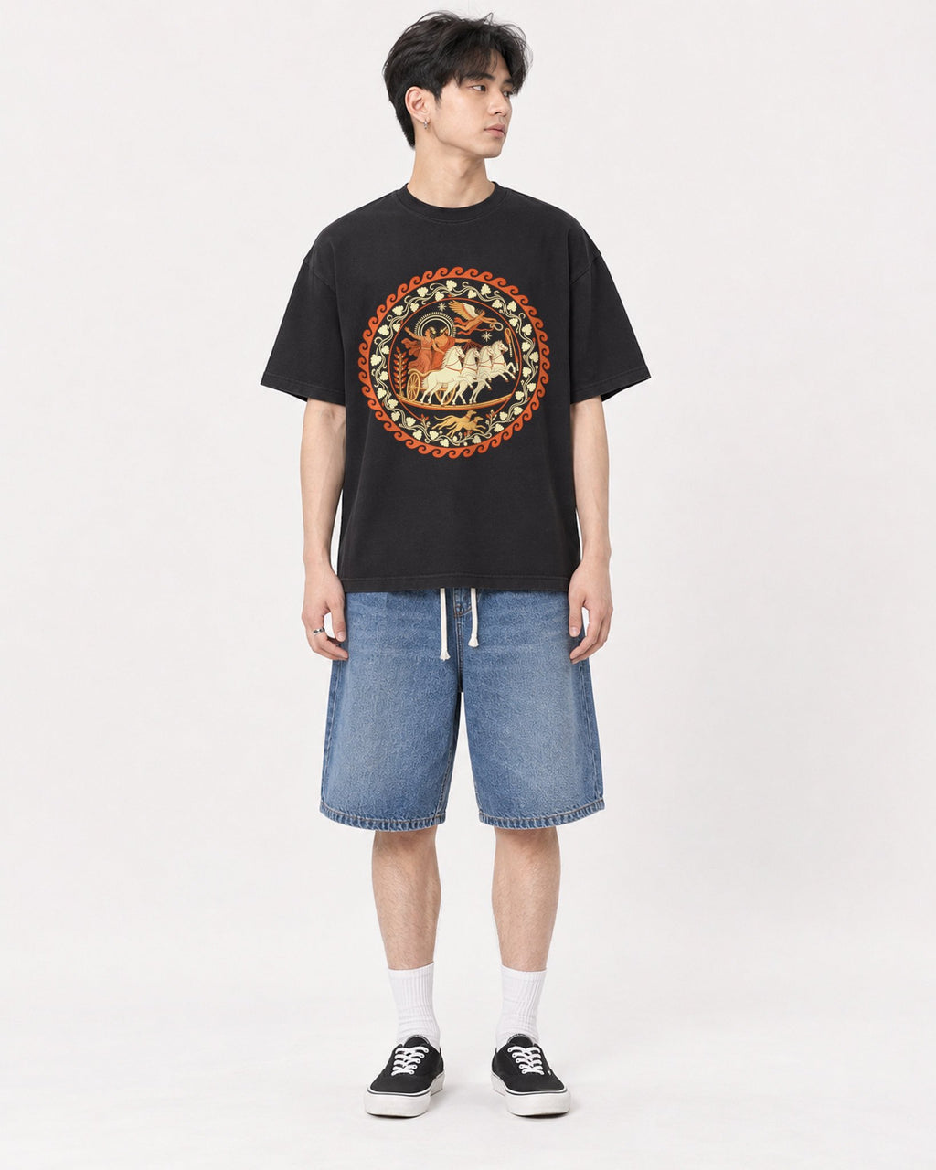 Mockup Boxy Heavyweight Tee Black male full-body 31