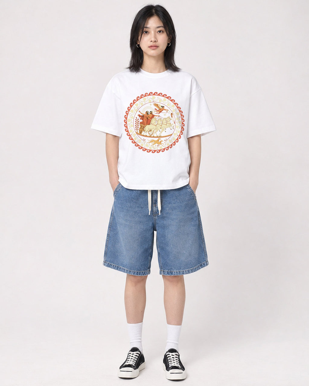 Mockup Boxy Heavyweight Tee White female full-body 31
