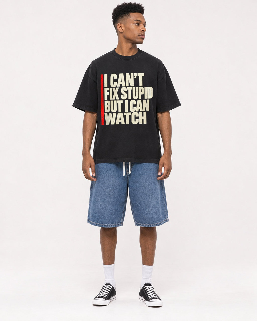 Mockup Boxy Heavyweight Tee Black male full-body 15