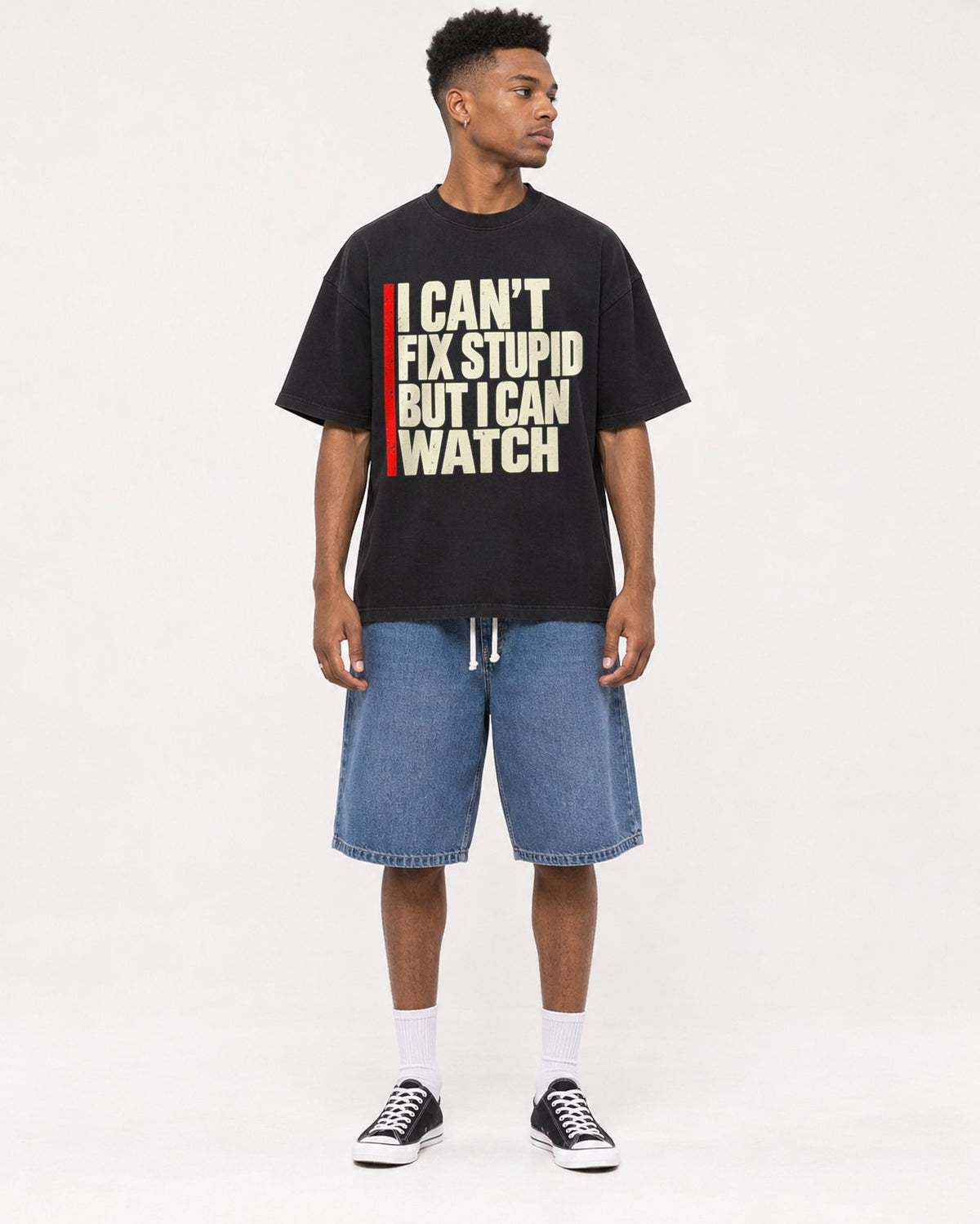 Mockup Boxy Heavyweight Tee Black male full-body 15