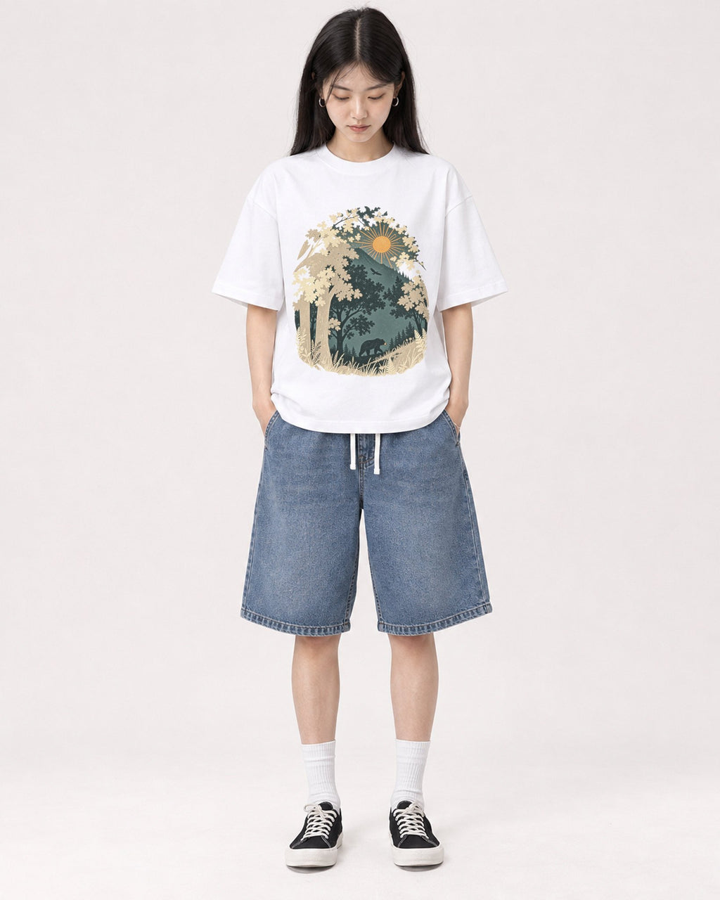 Mockup Boxy Heavyweight Tee White female full-body 01