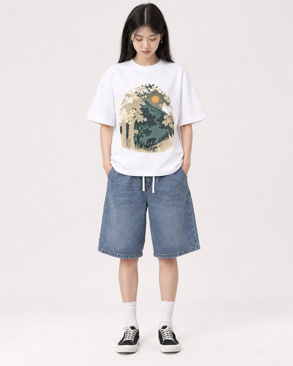 Mockup Boxy Heavyweight Tee White female full-body 01