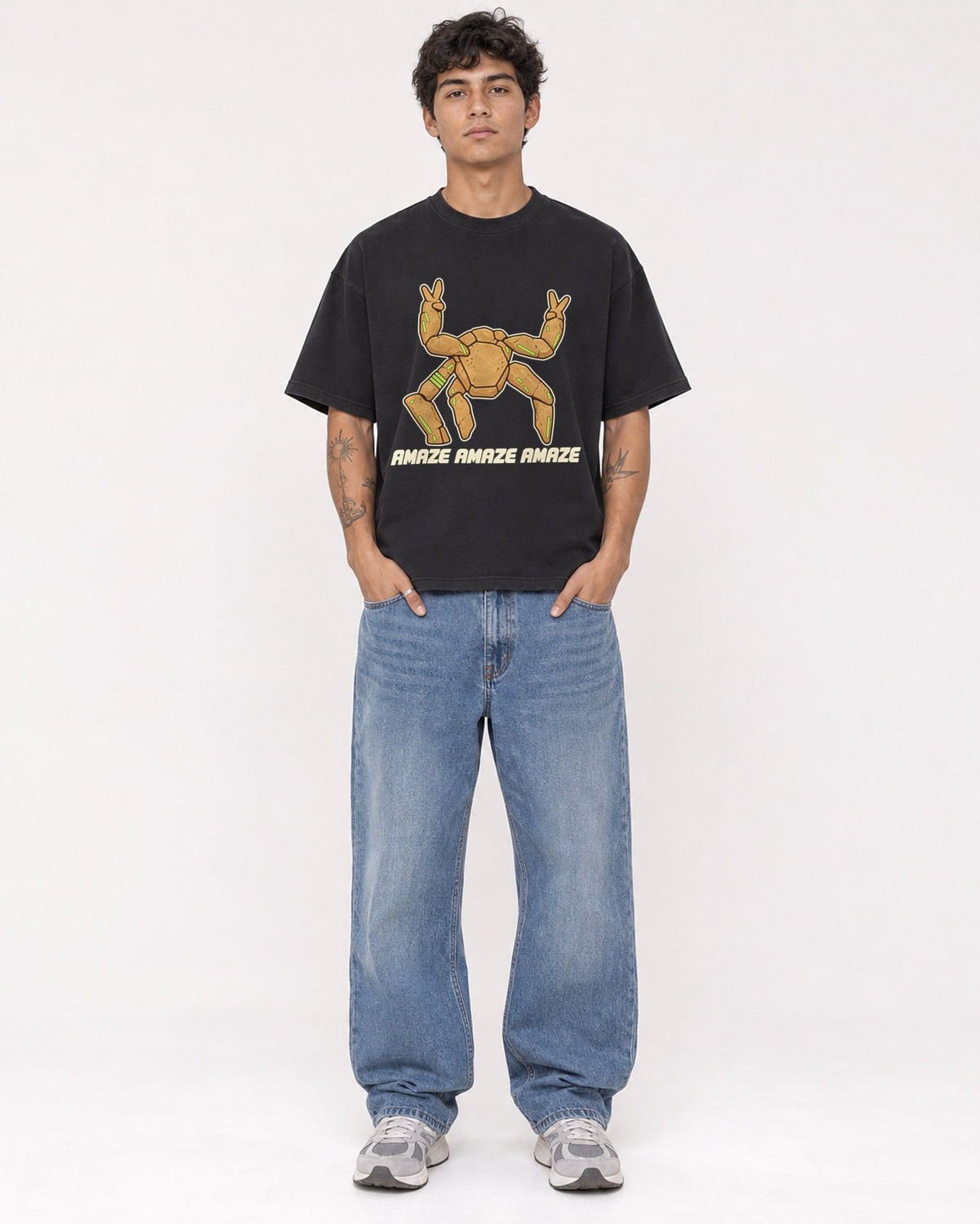 Mockup Boxy Heavyweight Tee Black male full-body 06