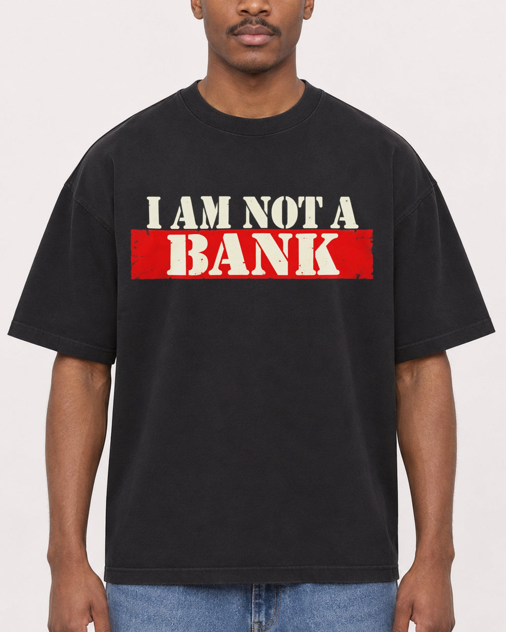 Mockup Boxy Heavyweight Tee Black male close-up 14
