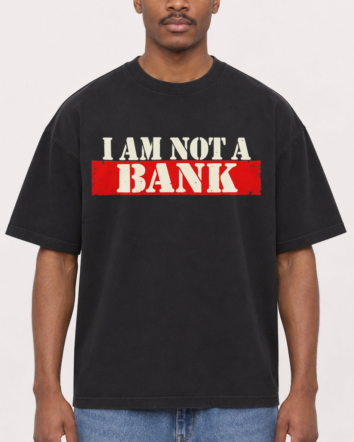 Mockup Boxy Heavyweight Tee Black male close-up 14