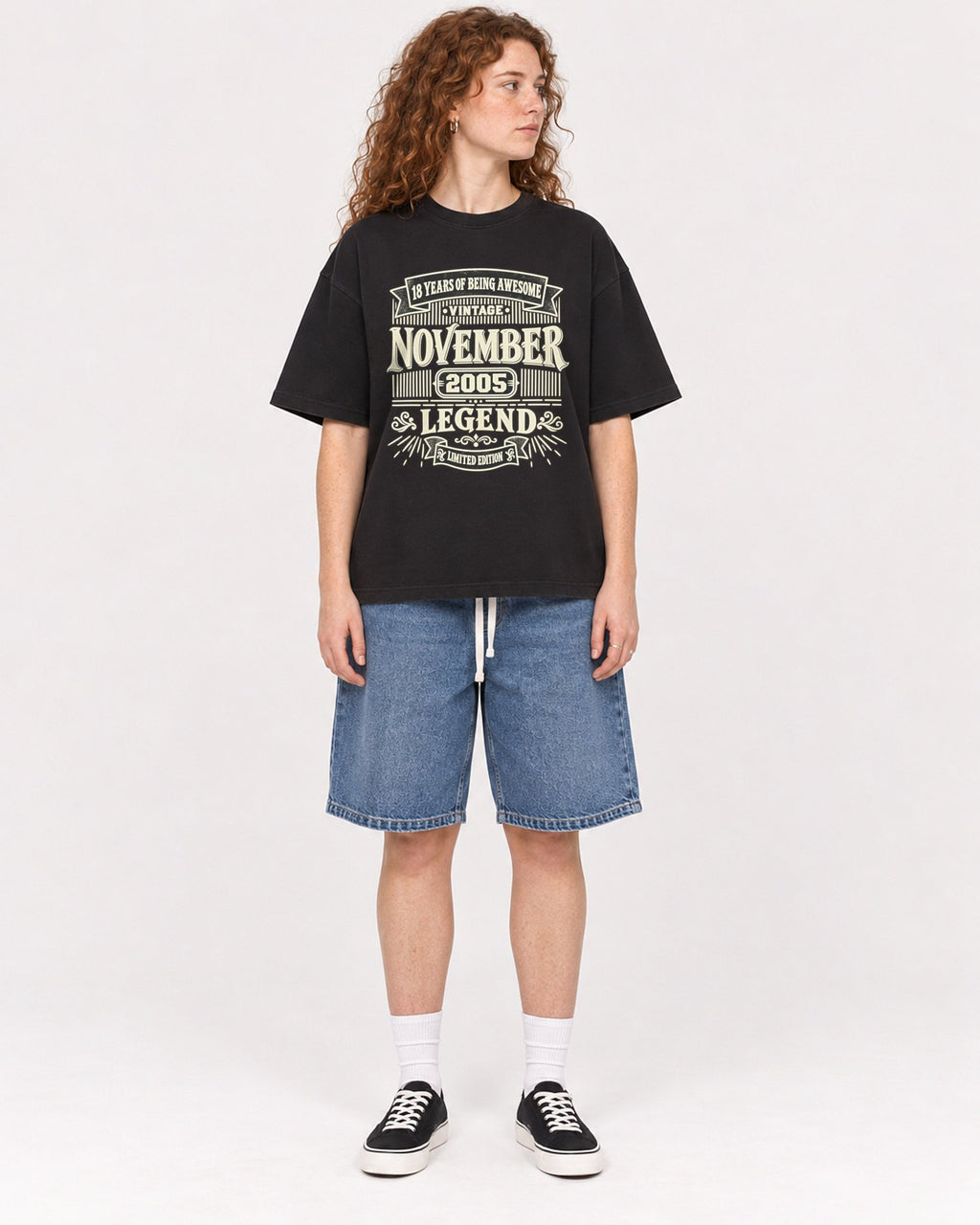 Mockup Boxy Heavyweight Tee Black female full-body 09