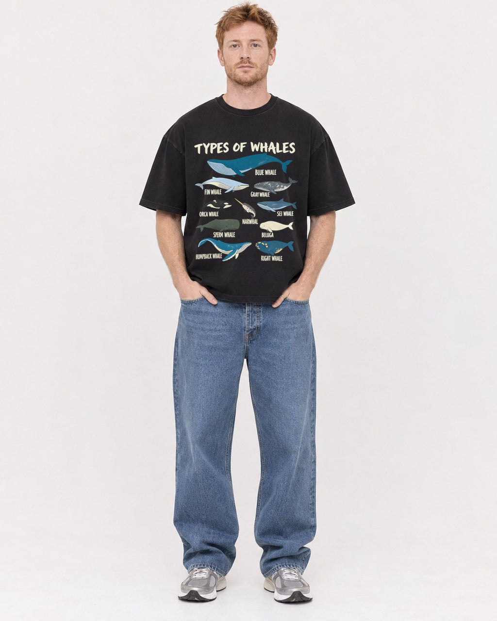 Mockup Boxy Heavyweight Tee Black male full-body 38