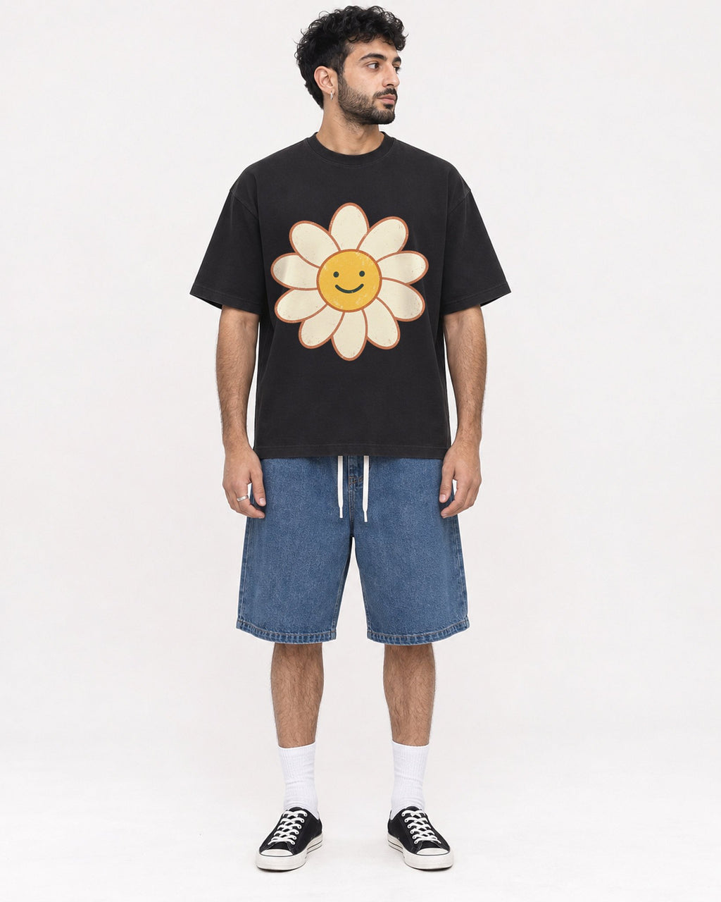 Mockup Boxy Heavyweight Tee Black male full-body 07