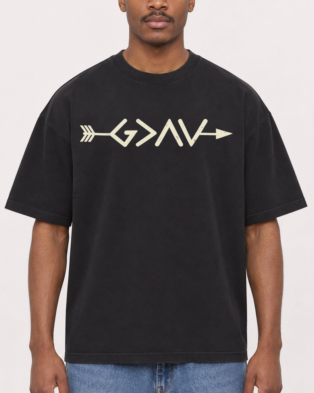 Mockup Boxy Heavyweight Tee Black male close-up 14