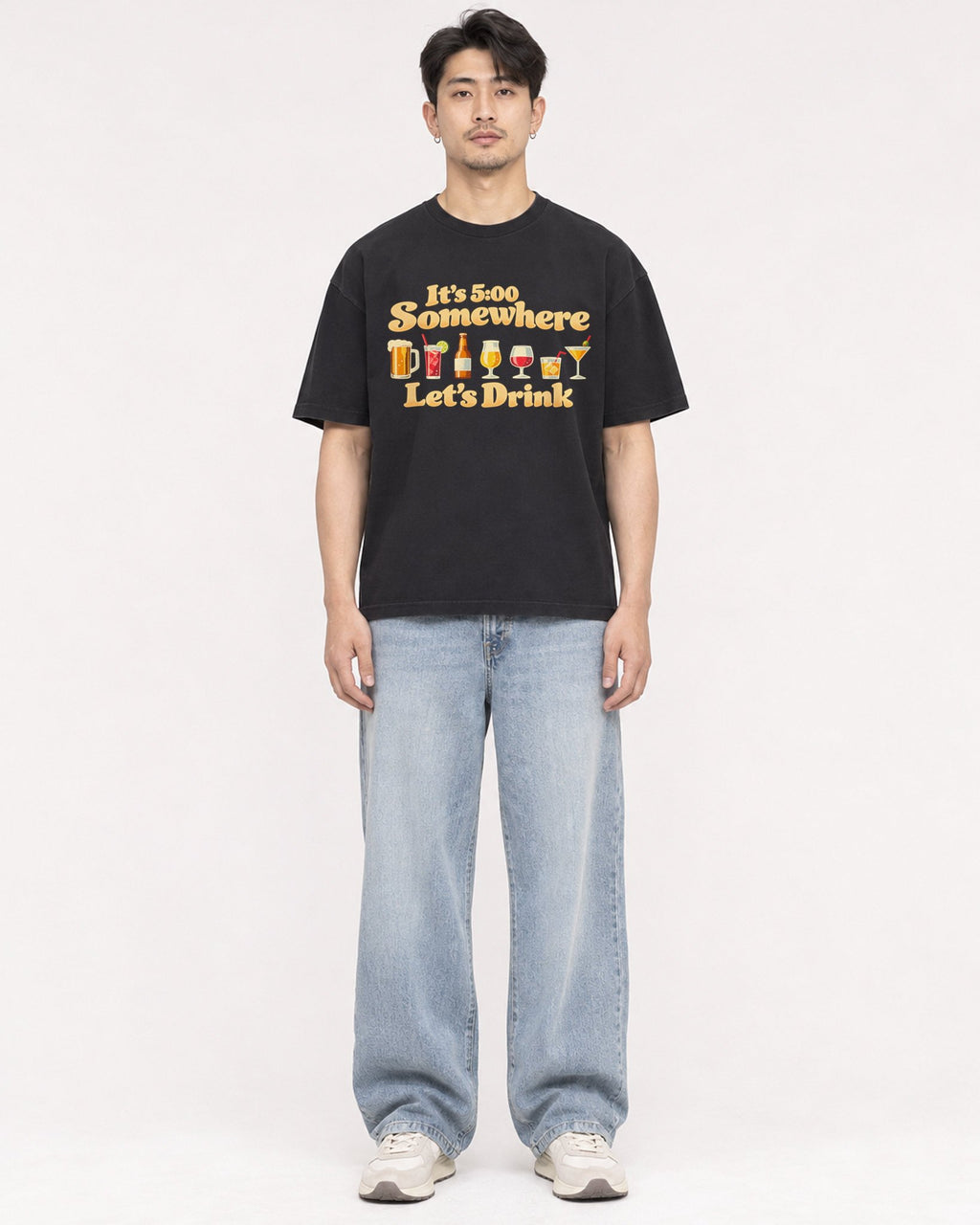 Mockup Boxy Heavyweight Tee Black male full-body 13