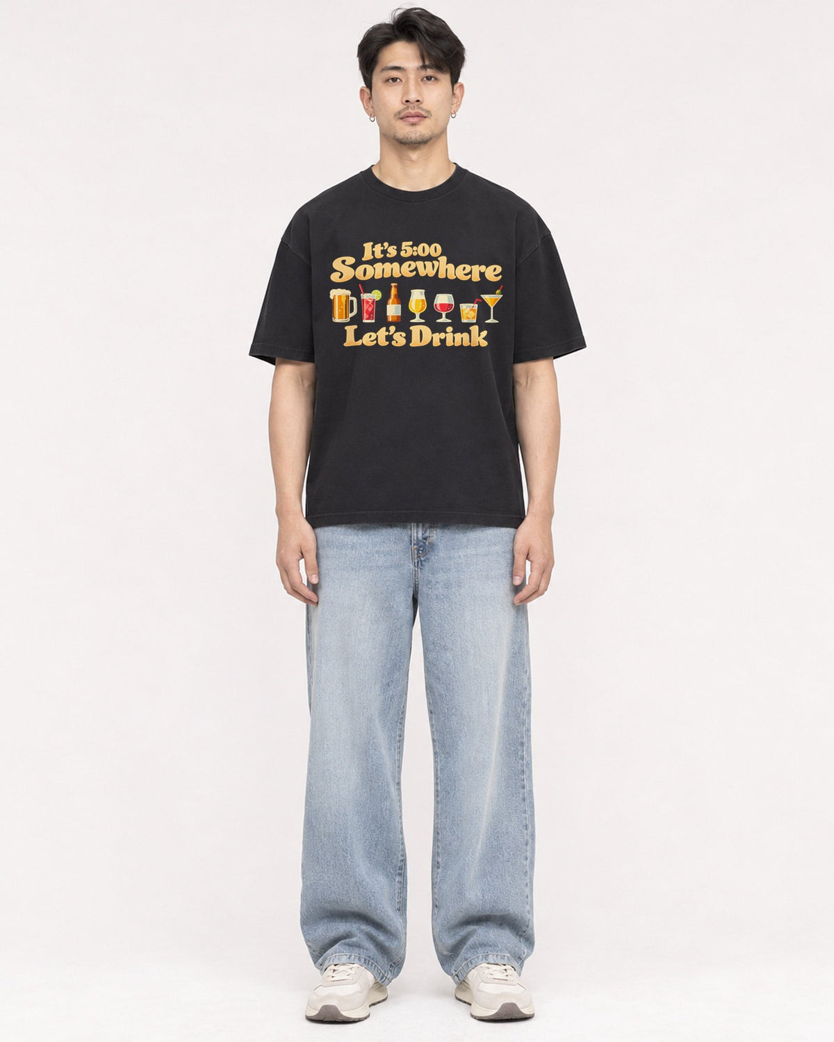 Mockup Boxy Heavyweight Tee Black male full-body 13
