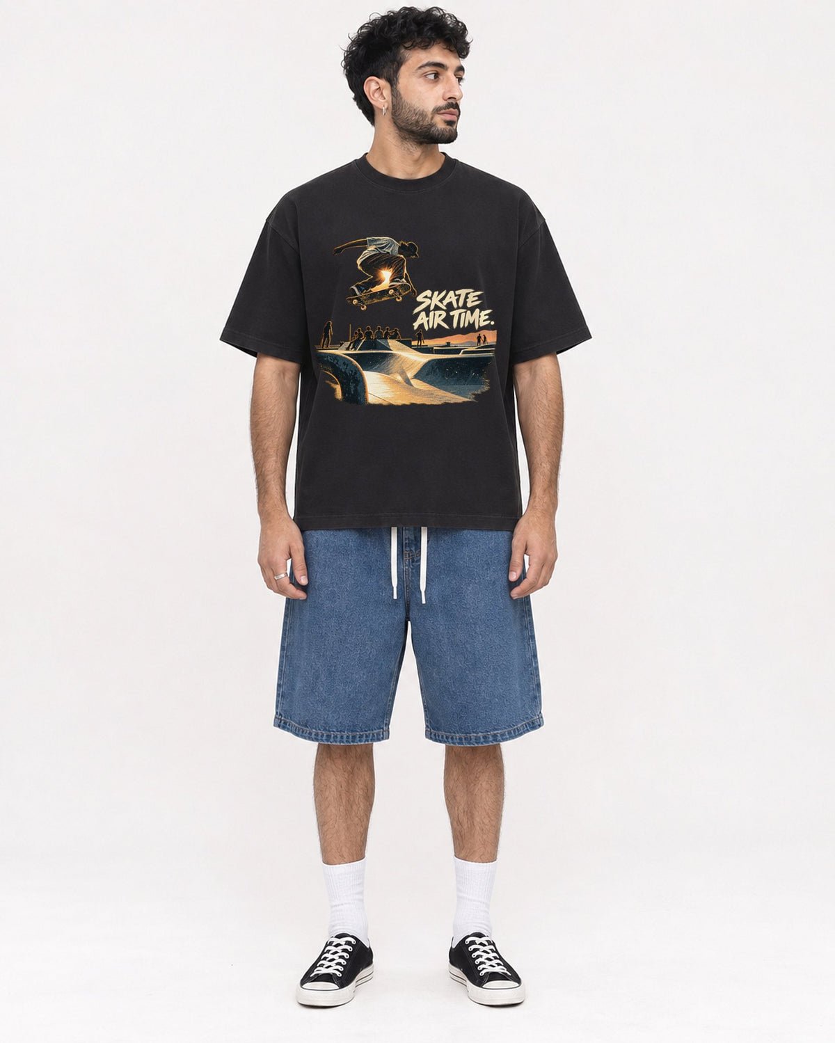 Mockup Boxy Heavyweight Tee Black male full-body 07