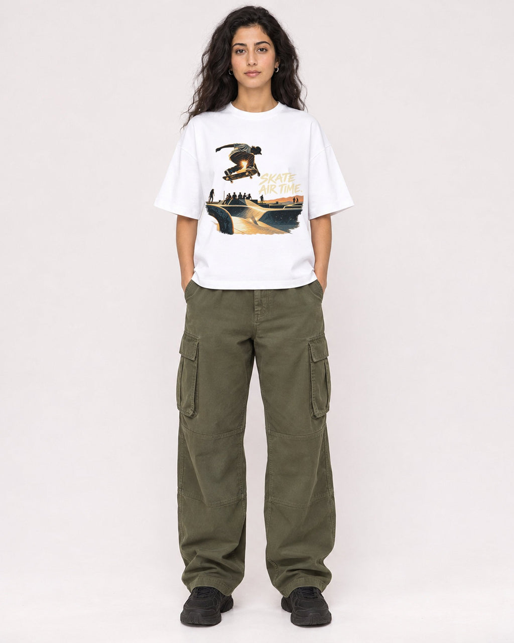 Mockup Boxy Heavyweight Tee White female full-body 07