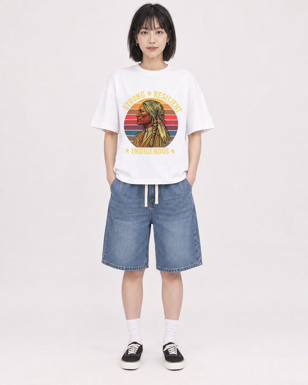 Mockup Boxy Heavyweight Tee White female full-body 11