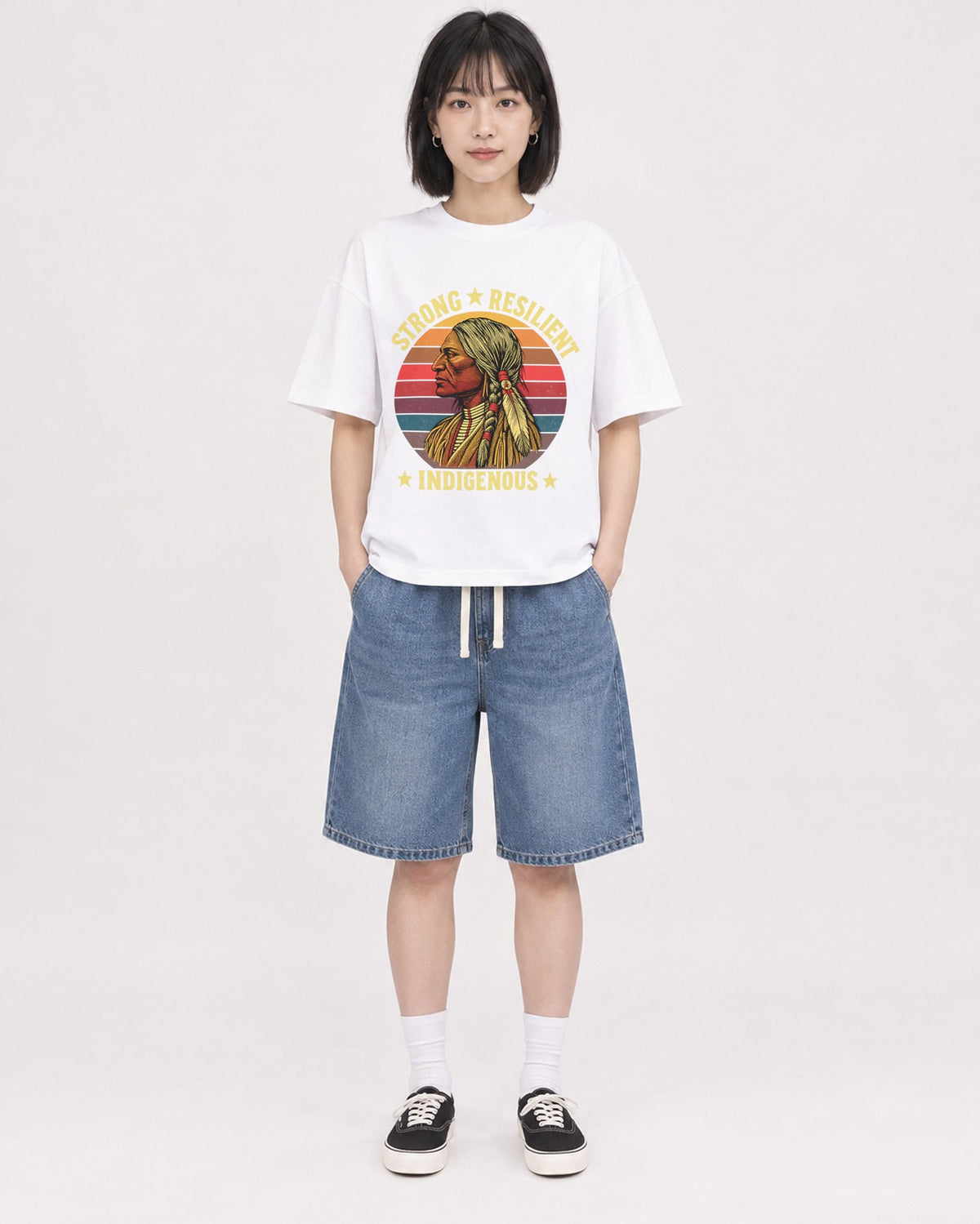 Mockup Boxy Heavyweight Tee White female full-body 11