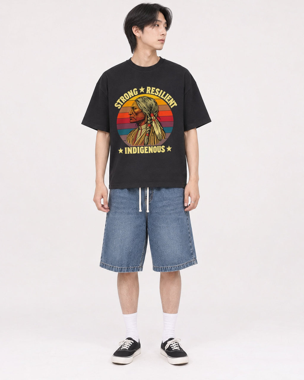 Mockup Boxy Heavyweight Tee Black male full-body 11