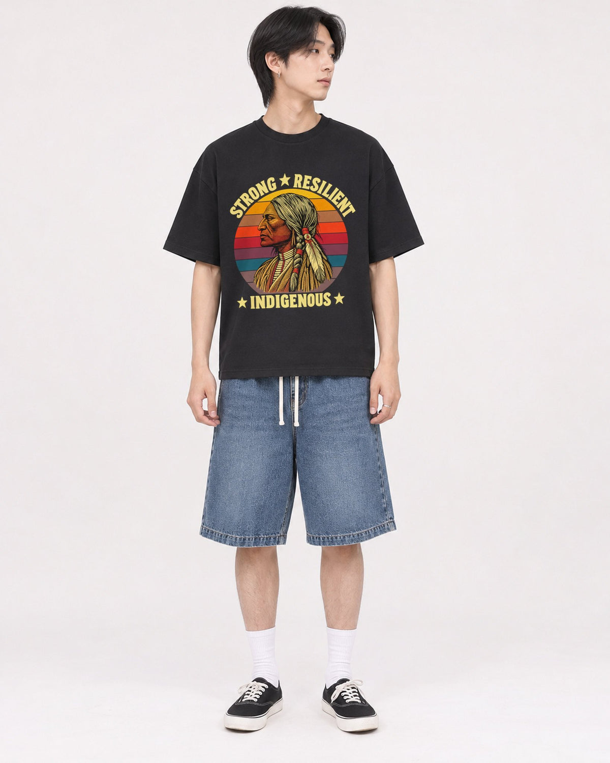 Mockup Boxy Heavyweight Tee Black male full-body 11