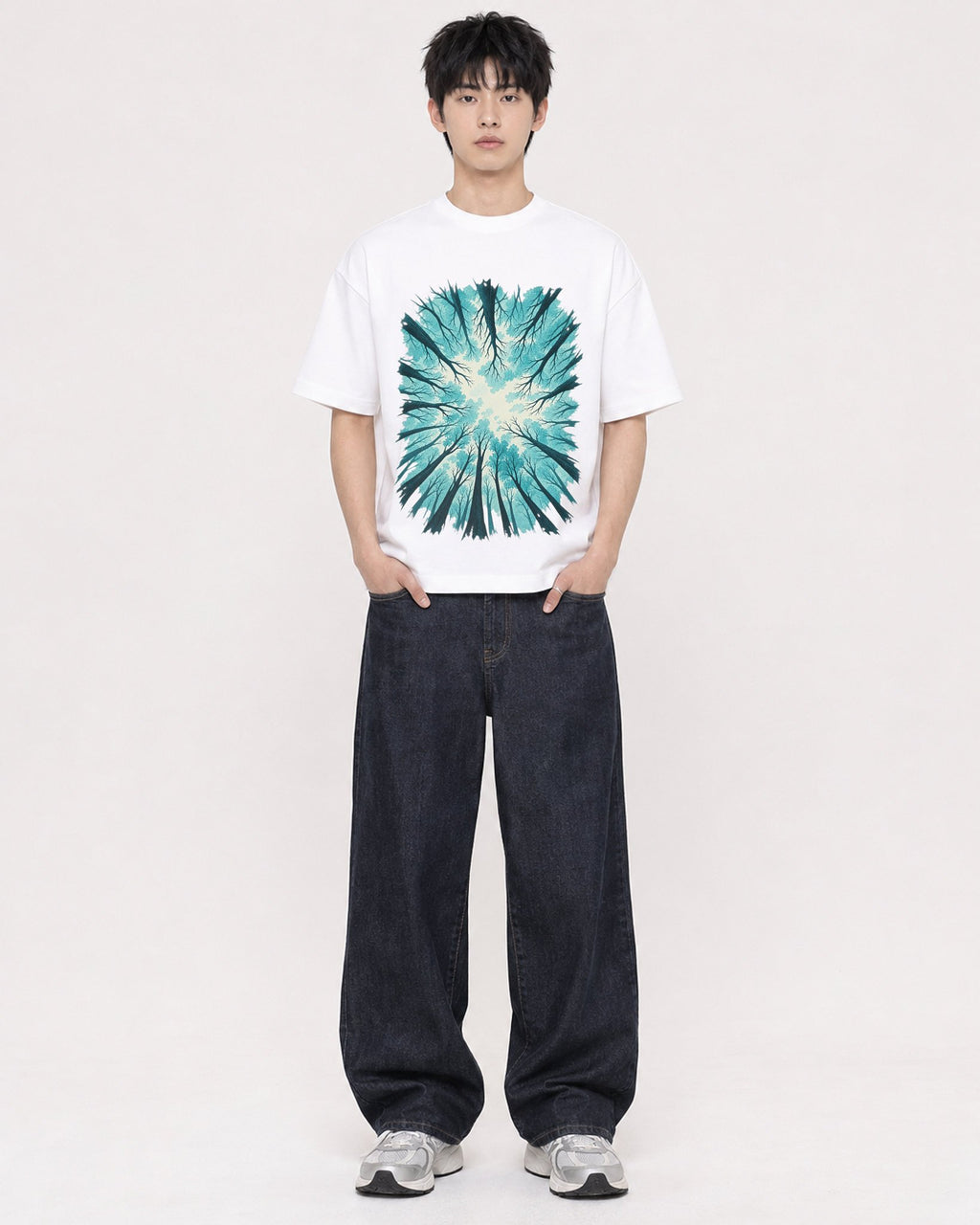 Mockup Boxy Heavyweight Tee White male full-body 01