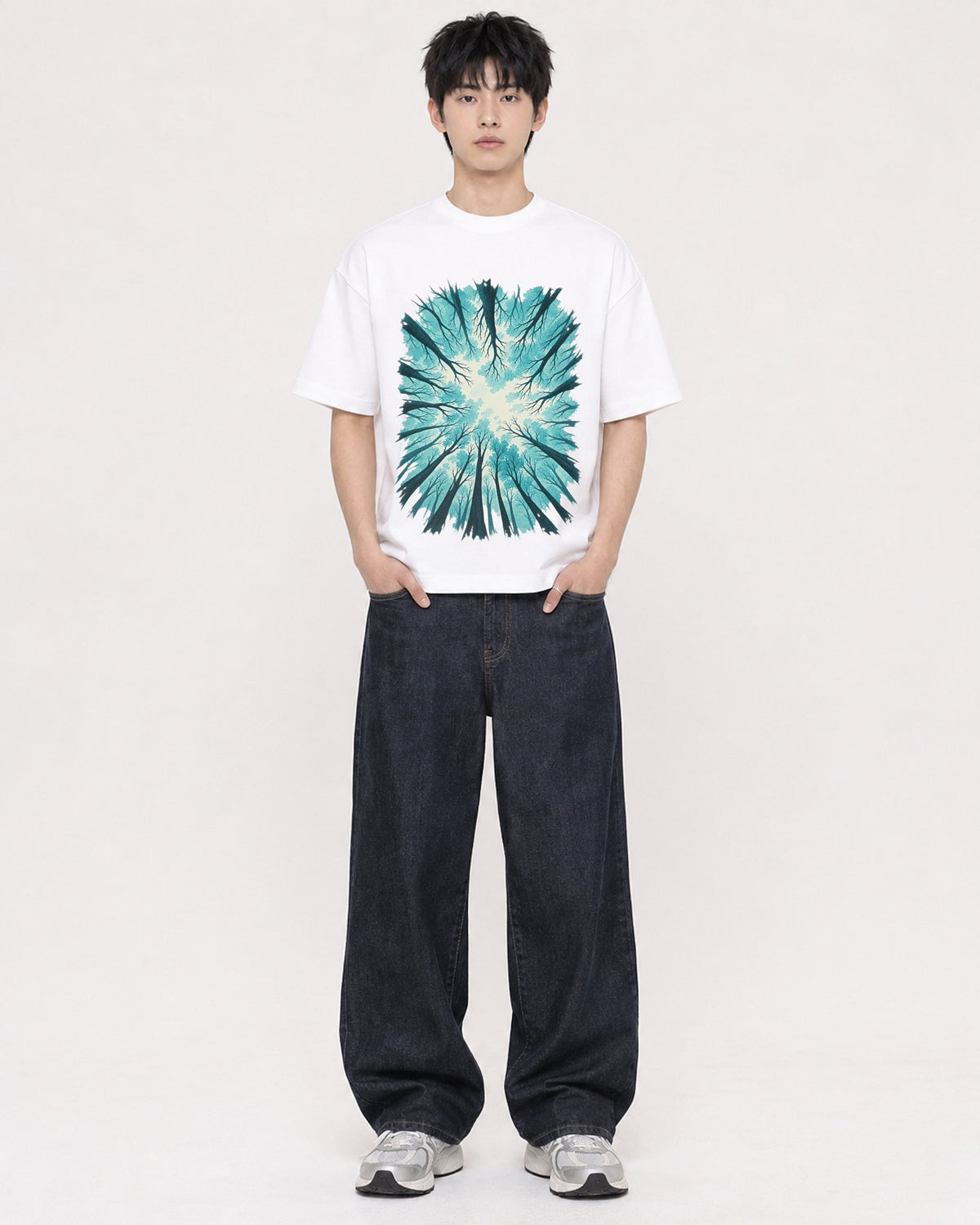 Mockup Boxy Heavyweight Tee White male full-body 01