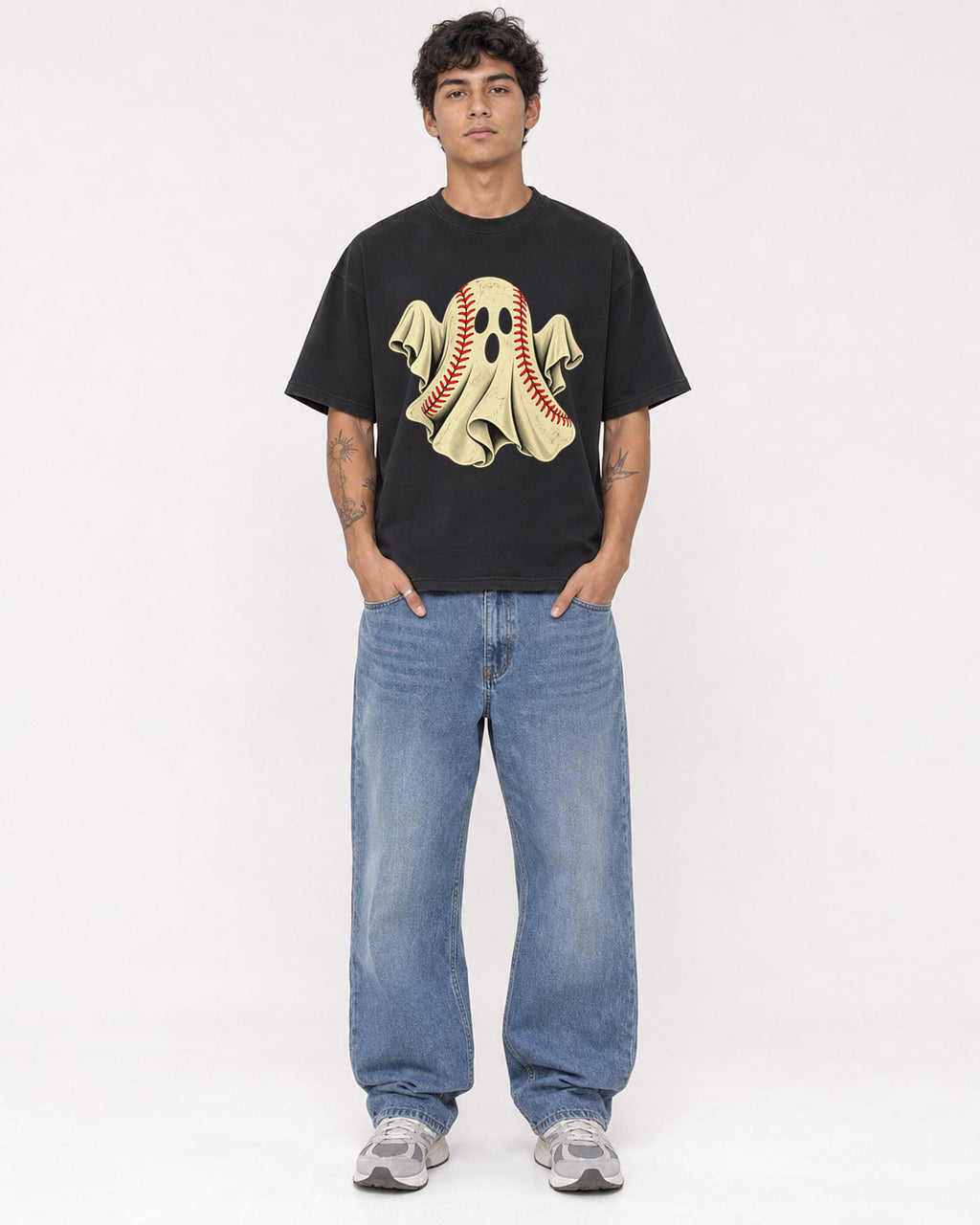 Mockup Boxy Heavyweight Tee Black male full-body 06