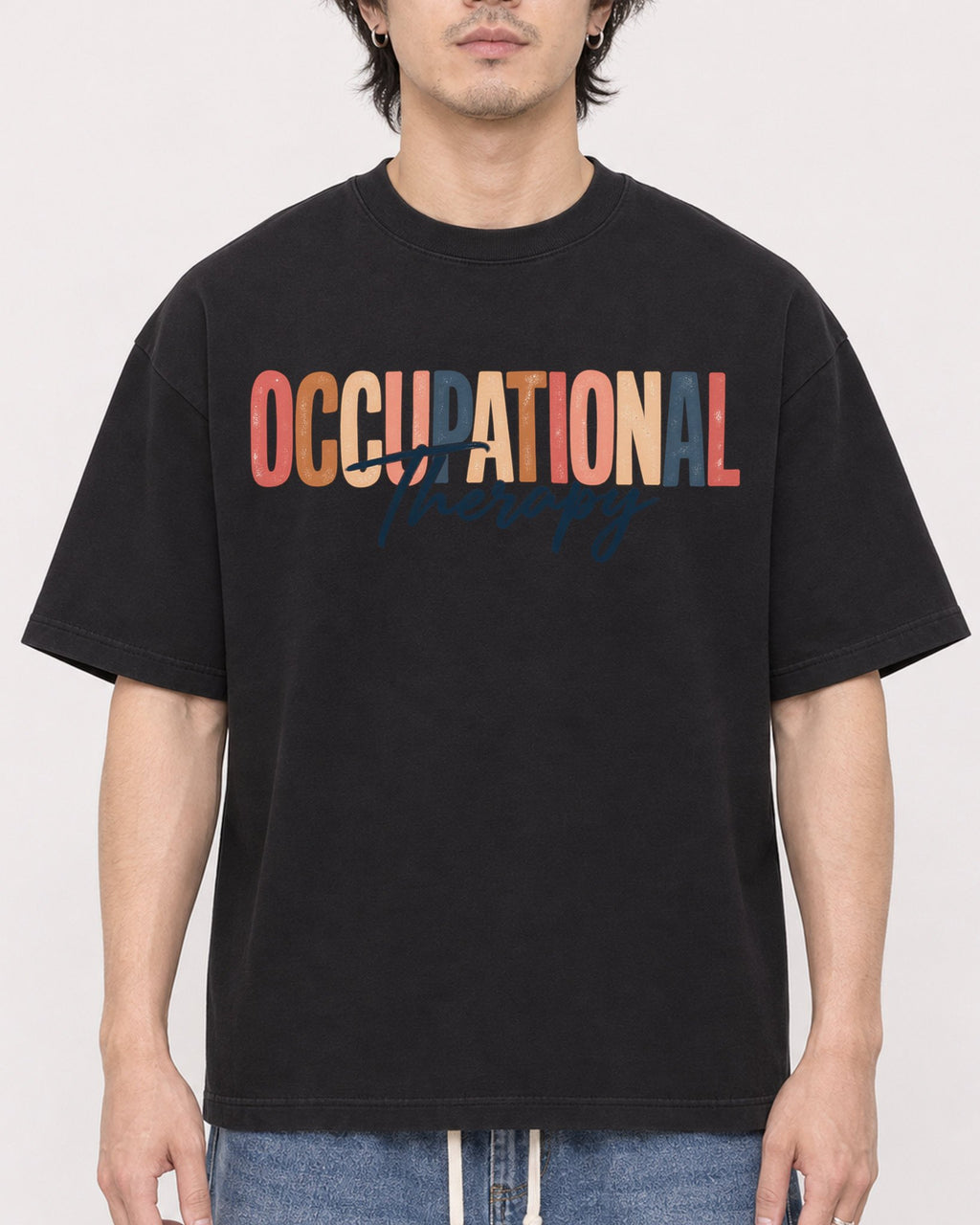 Mockup Boxy Heavyweight Tee Black male close-up 03