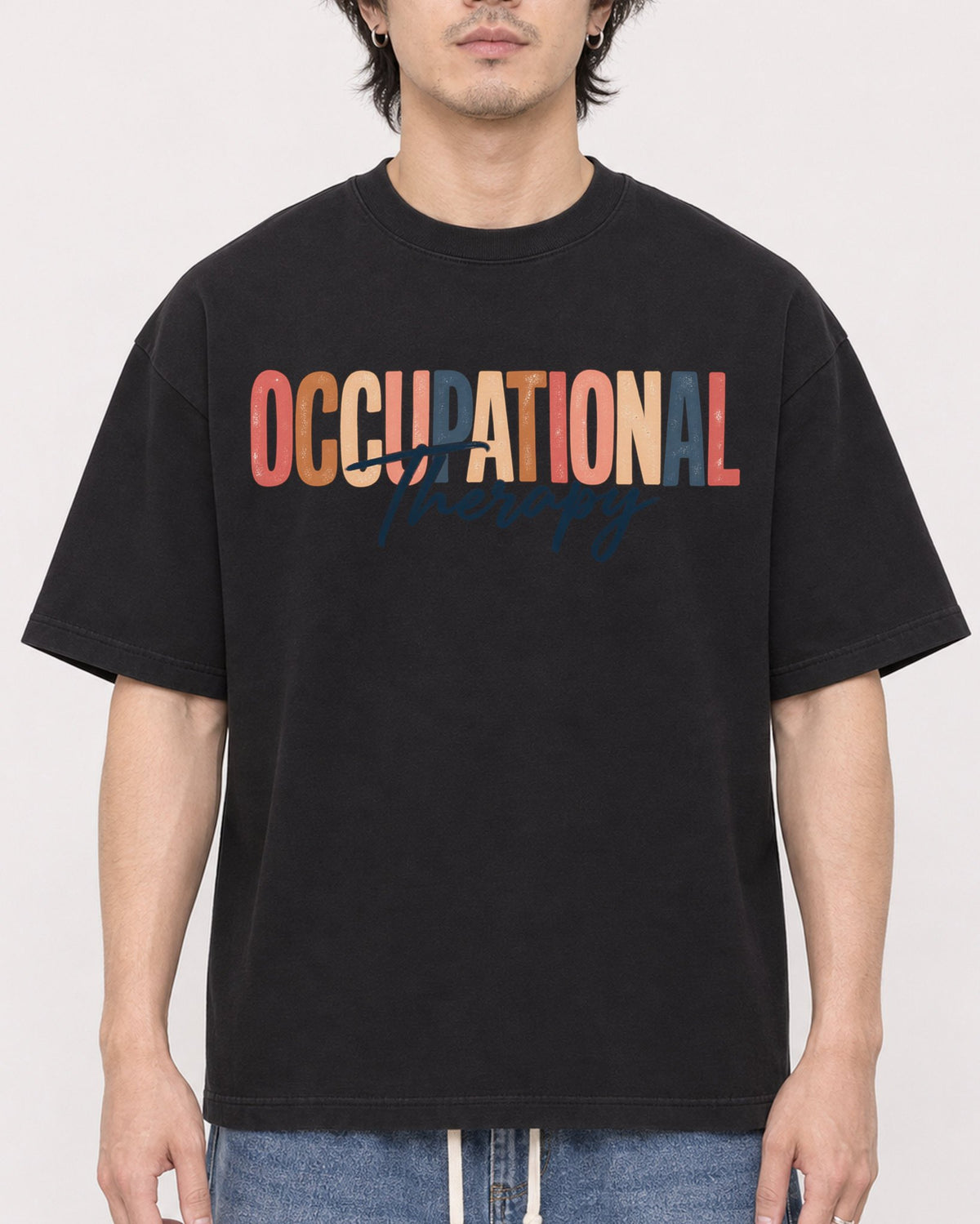 Mockup Boxy Heavyweight Tee Black male close-up 03