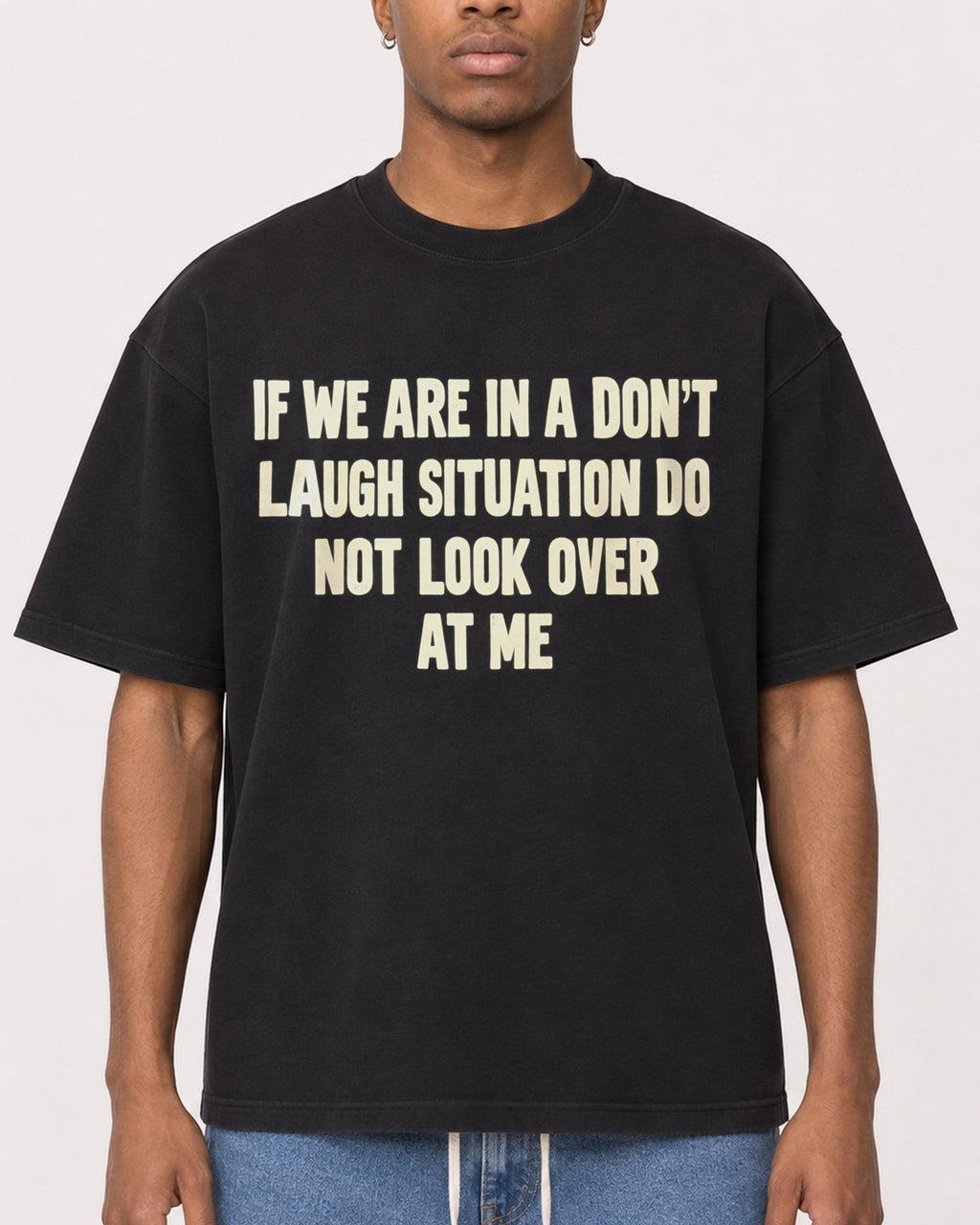 Mockup Boxy Heavyweight Tee Black male close-up 35