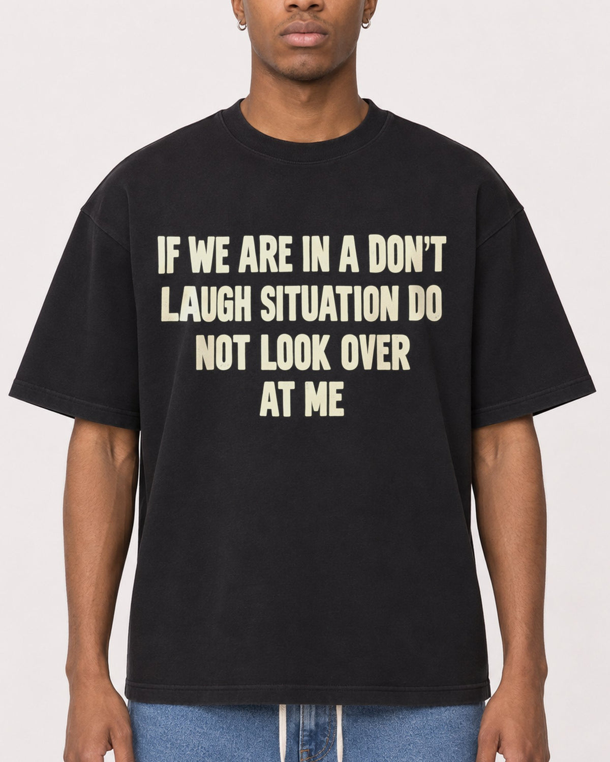 Mockup Boxy Heavyweight Tee Black male close-up 35