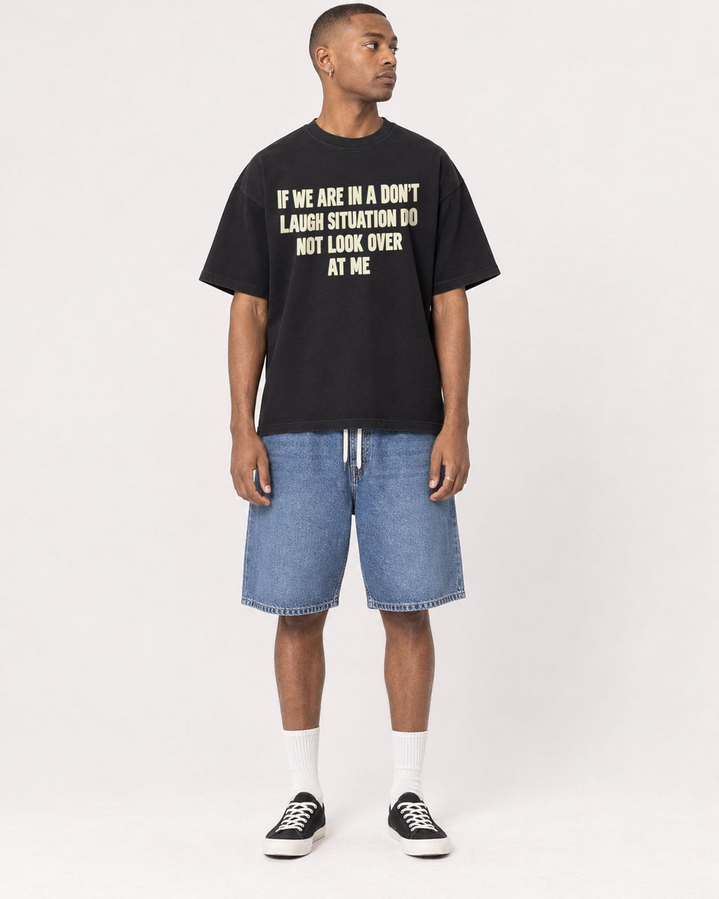 Mockup Boxy Heavyweight Tee Black male full-body 35