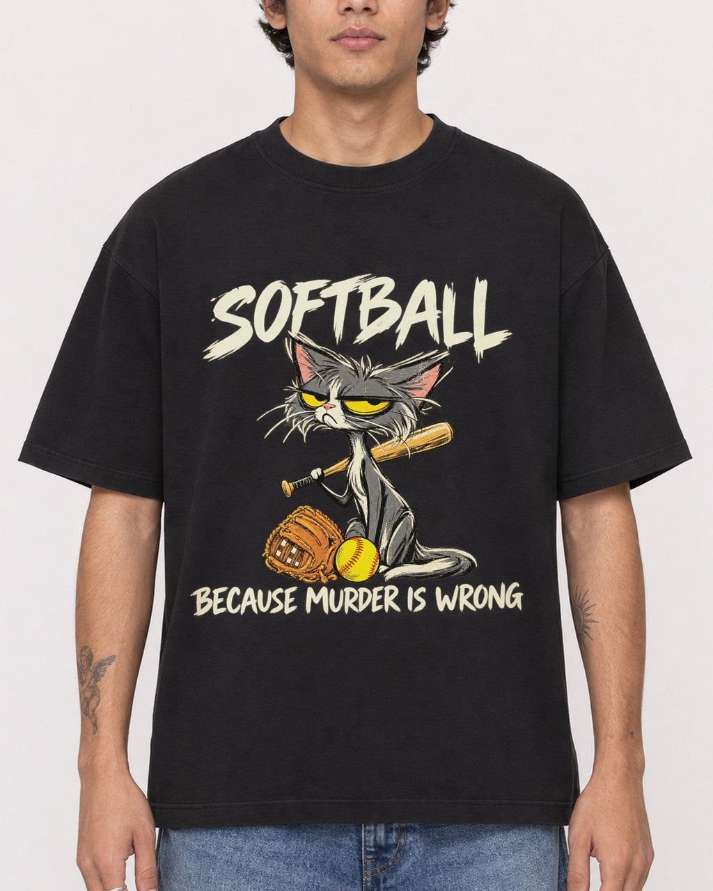 Mockup Boxy Heavyweight Tee Black male close-up 06