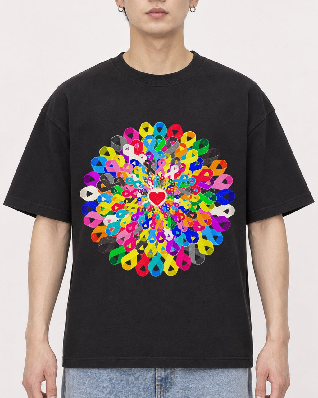 Mockup Boxy Heavyweight Tee Black male close-up 01