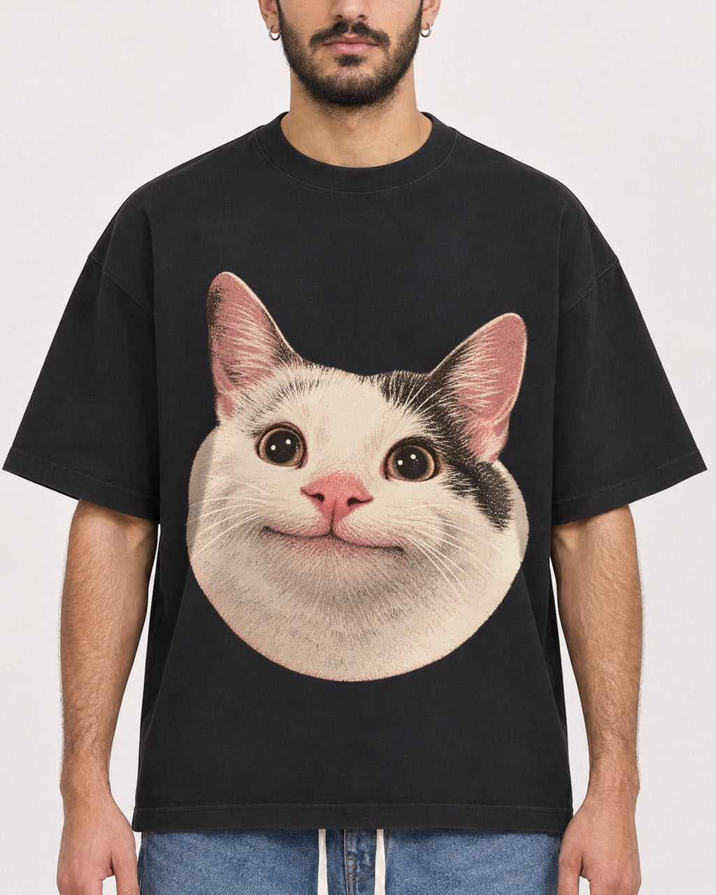 Mockup Boxy Heavyweight Tee Black male close-up 07