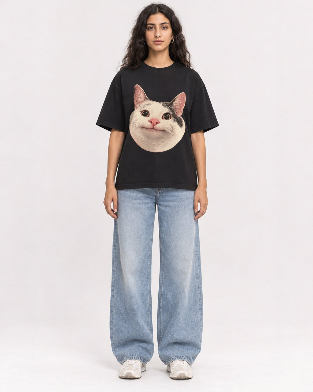 Mockup Boxy Heavyweight Tee Black female full-body 07