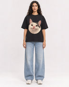 Mockup Boxy Heavyweight Tee Black female full-body 07