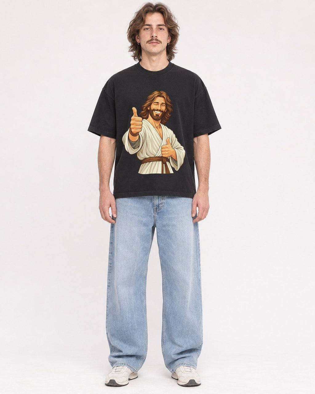 Mockup Boxy Heavyweight Tee Black male full-body 49