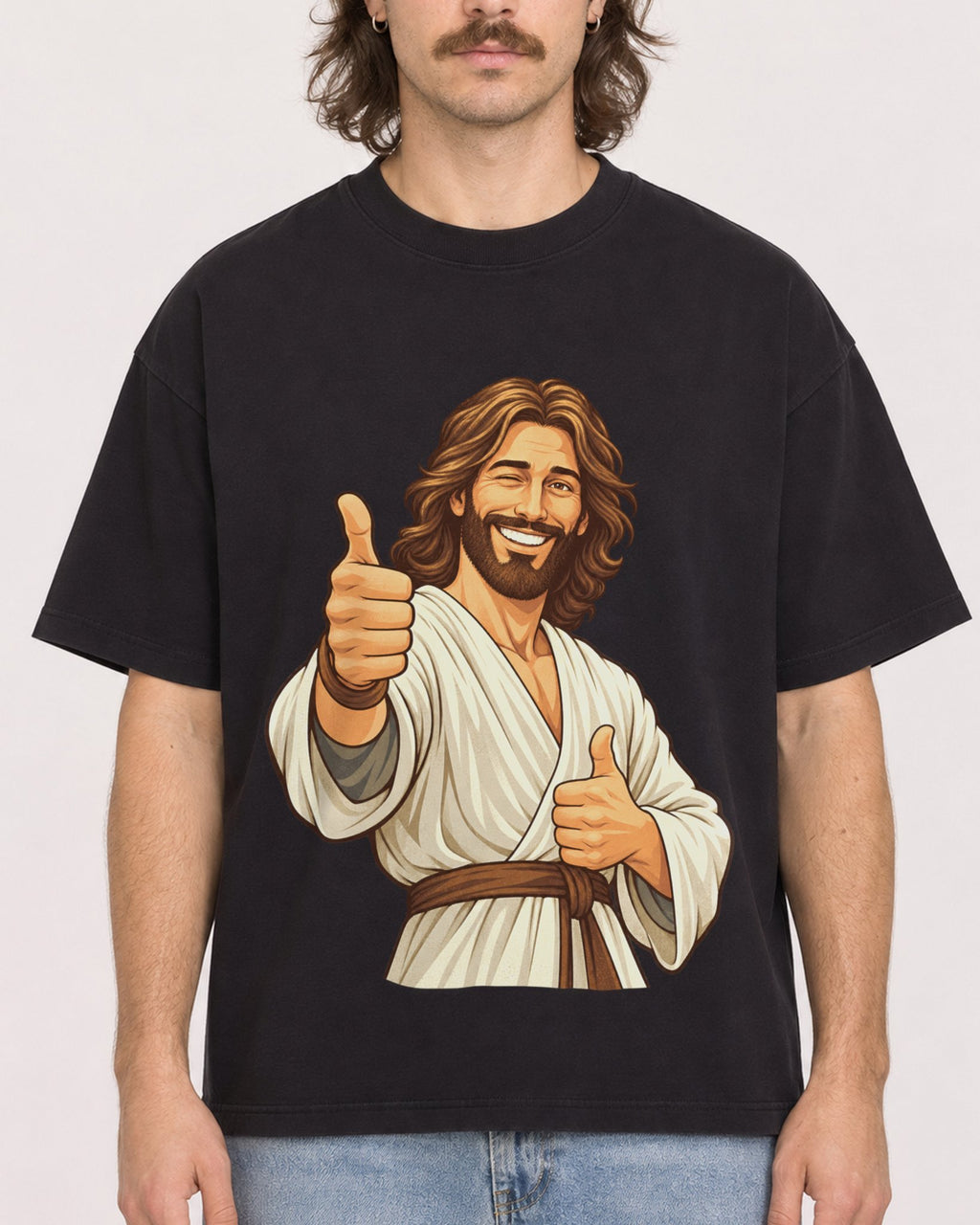 Mockup Boxy Heavyweight Tee Black male close-up 49