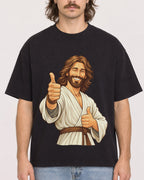 Mockup Boxy Heavyweight Tee Black male close-up 49