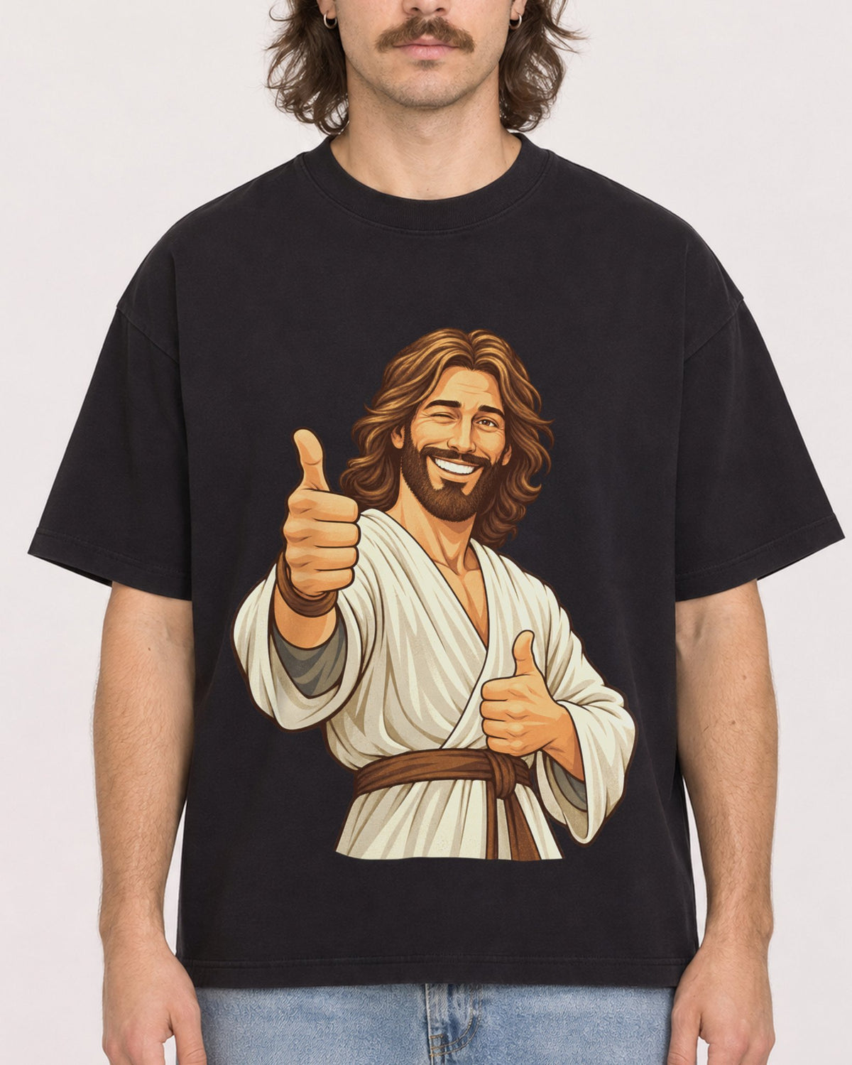 Mockup Boxy Heavyweight Tee Black male close-up 49