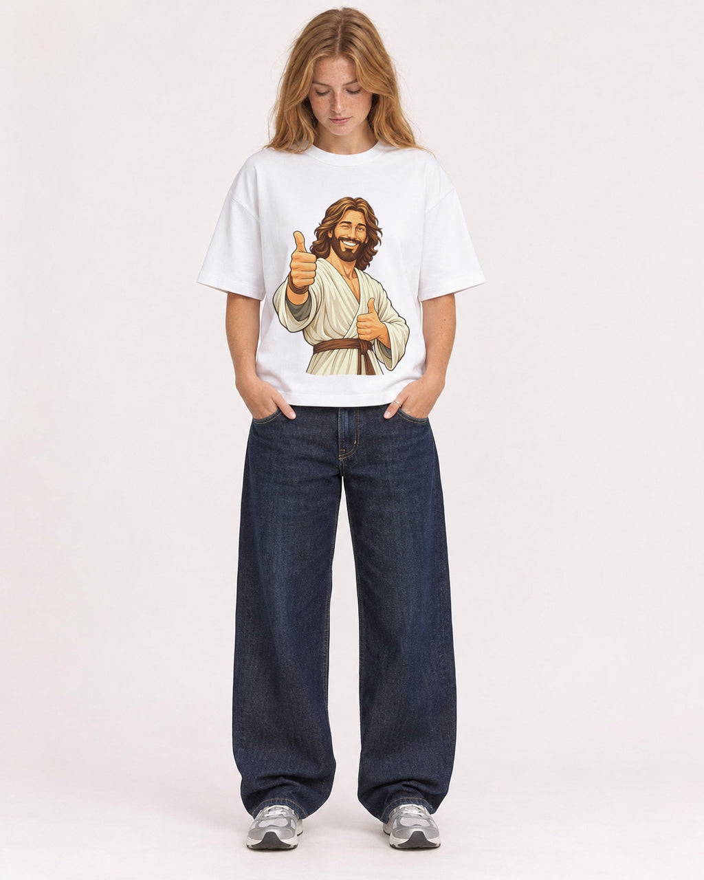 Mockup Boxy Heavyweight Tee White female full-body 49