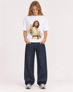 Mockup Boxy Heavyweight Tee White female full-body 49