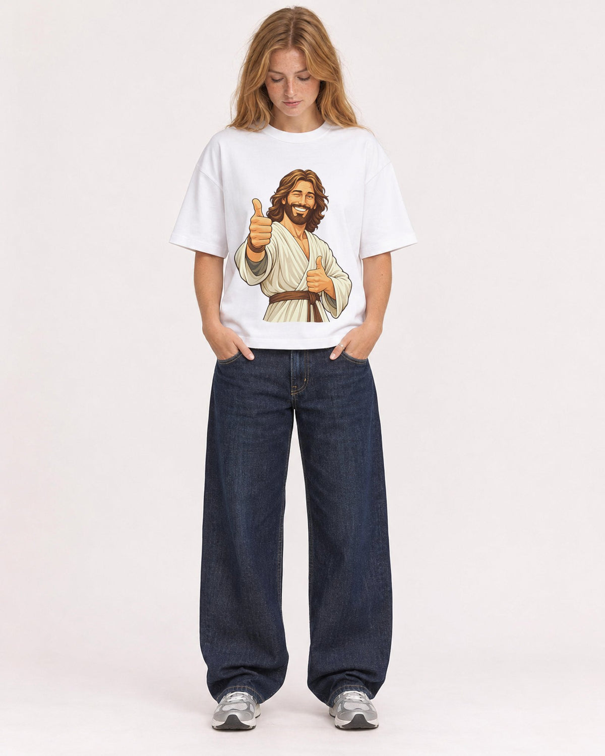 Mockup Boxy Heavyweight Tee White female full-body 49