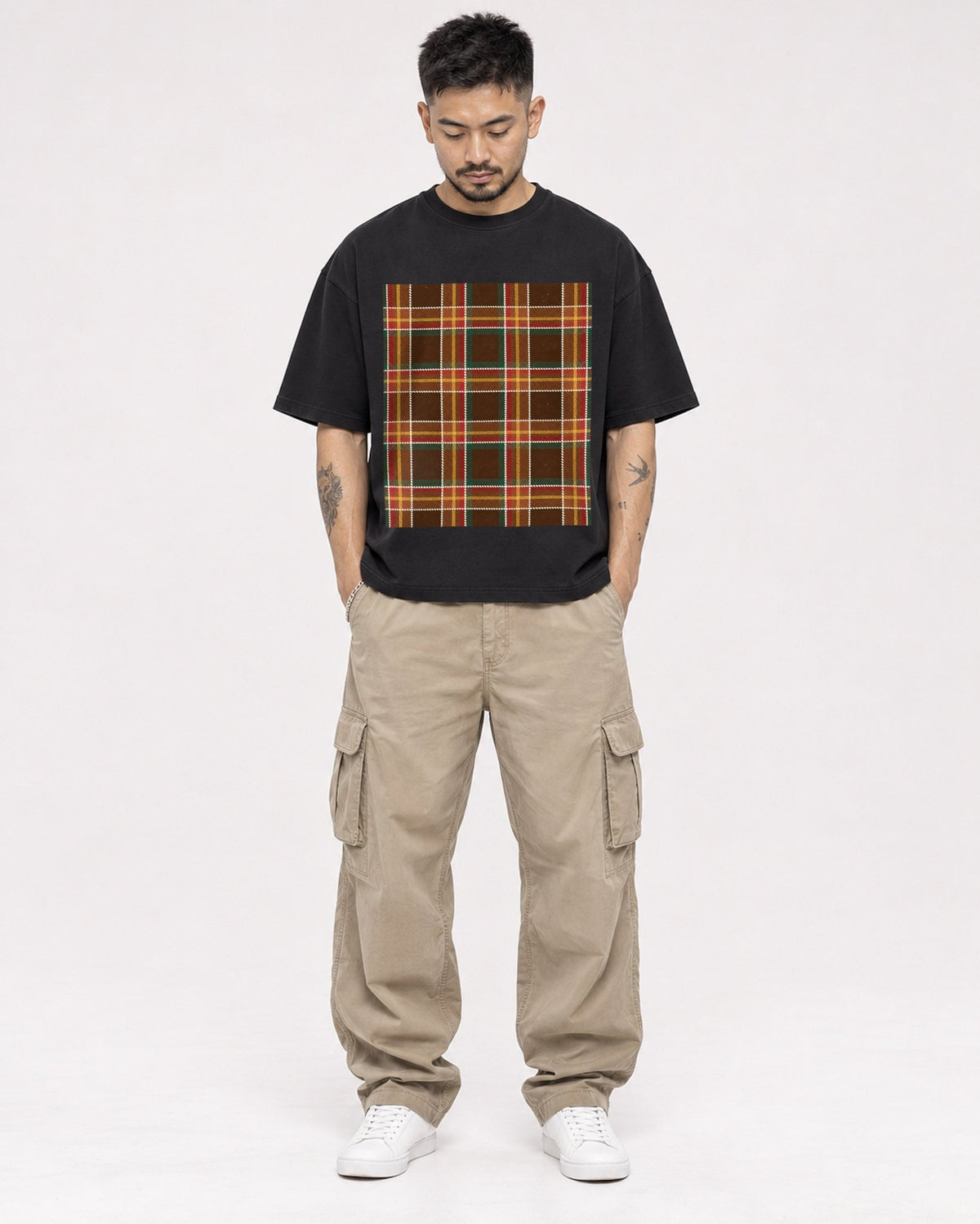 Mockup Boxy Heavyweight Tee Black male full-body 12