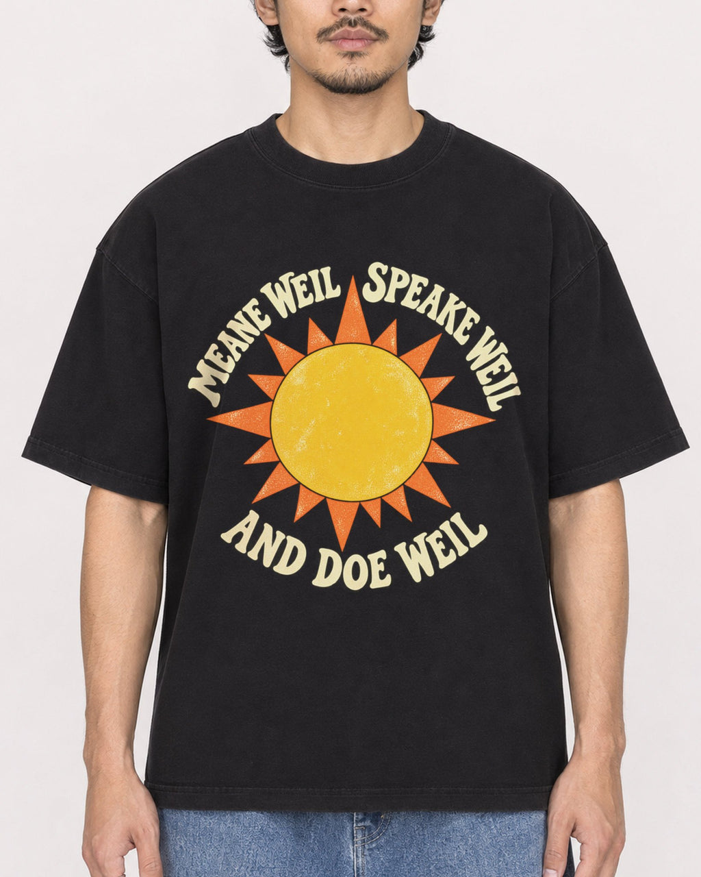 Mockup Boxy Heavyweight Tee Black male close-up 02