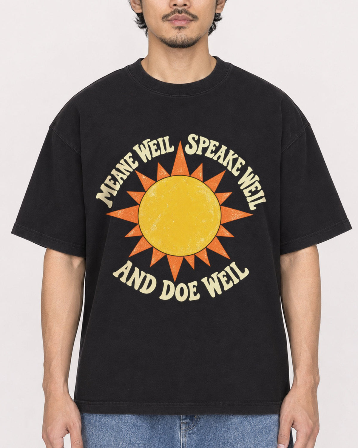 Mockup Boxy Heavyweight Tee Black male close-up 02