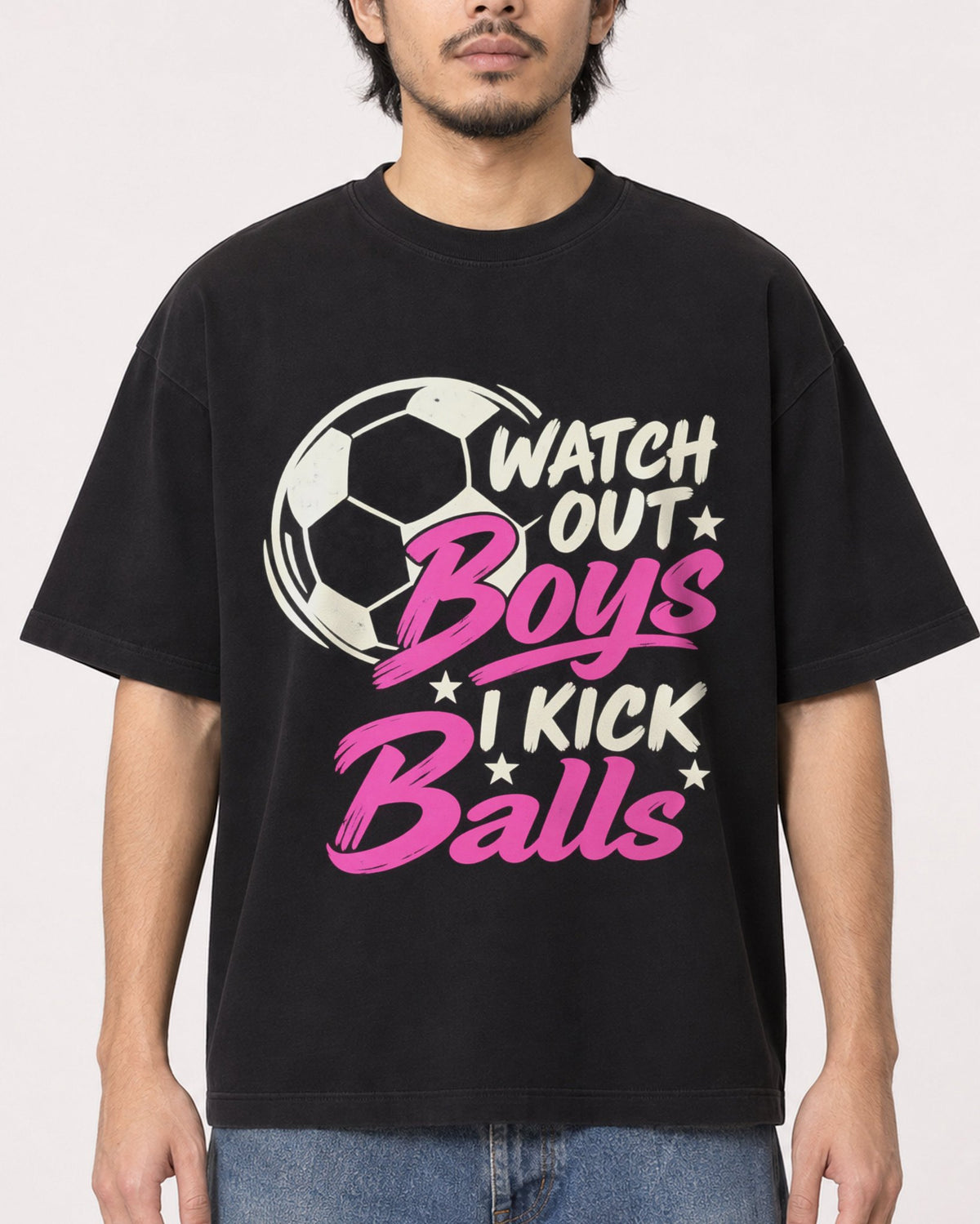 Mockup Boxy Heavyweight Tee Black male close-up 22
