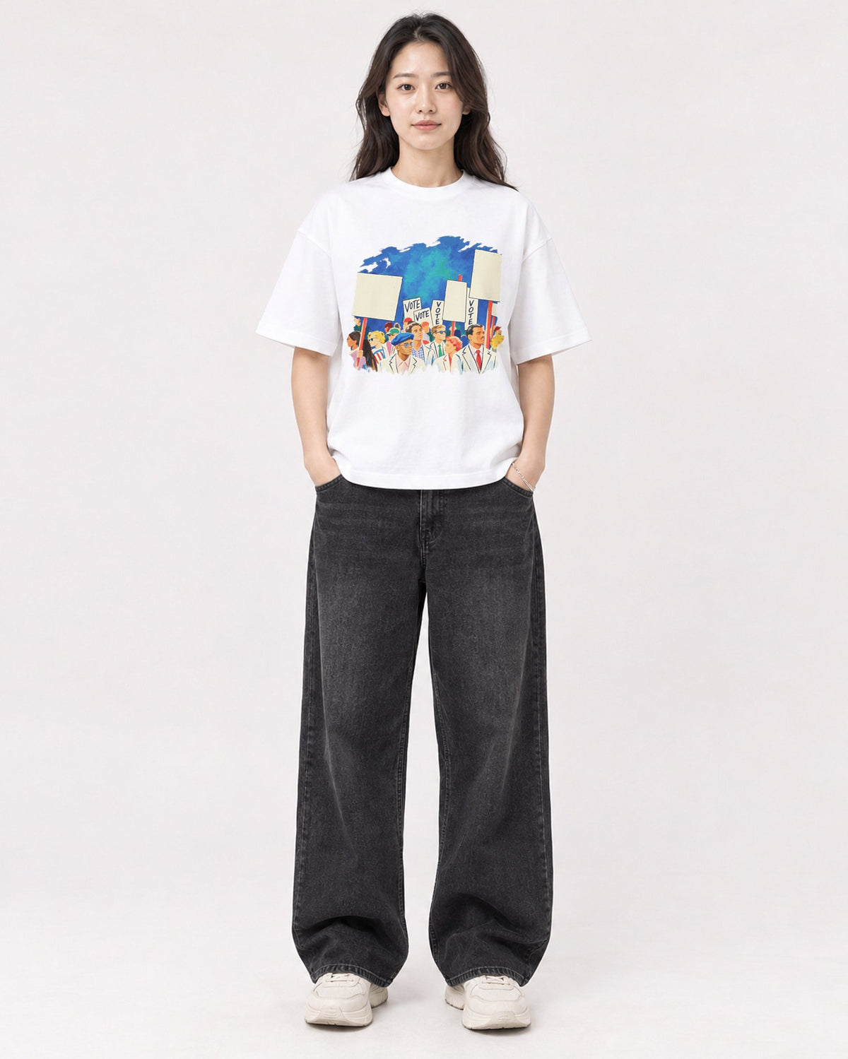 Mockup Boxy Heavyweight Tee White female full-body 03
