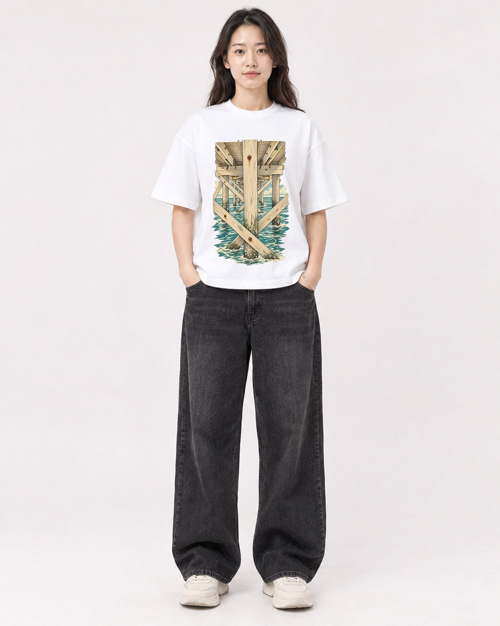 Mockup Boxy Heavyweight Tee White female full-body 03